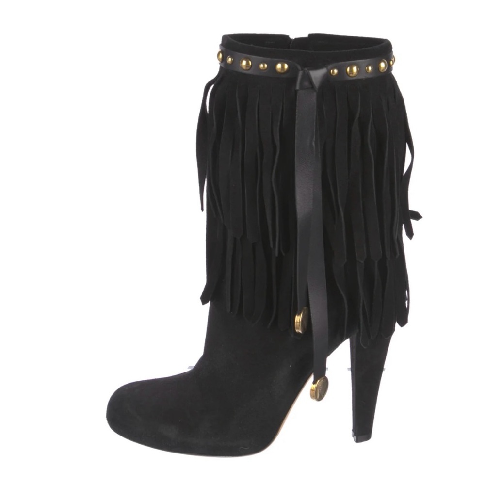 GUCCI Suede Studded Accents Moto Boots